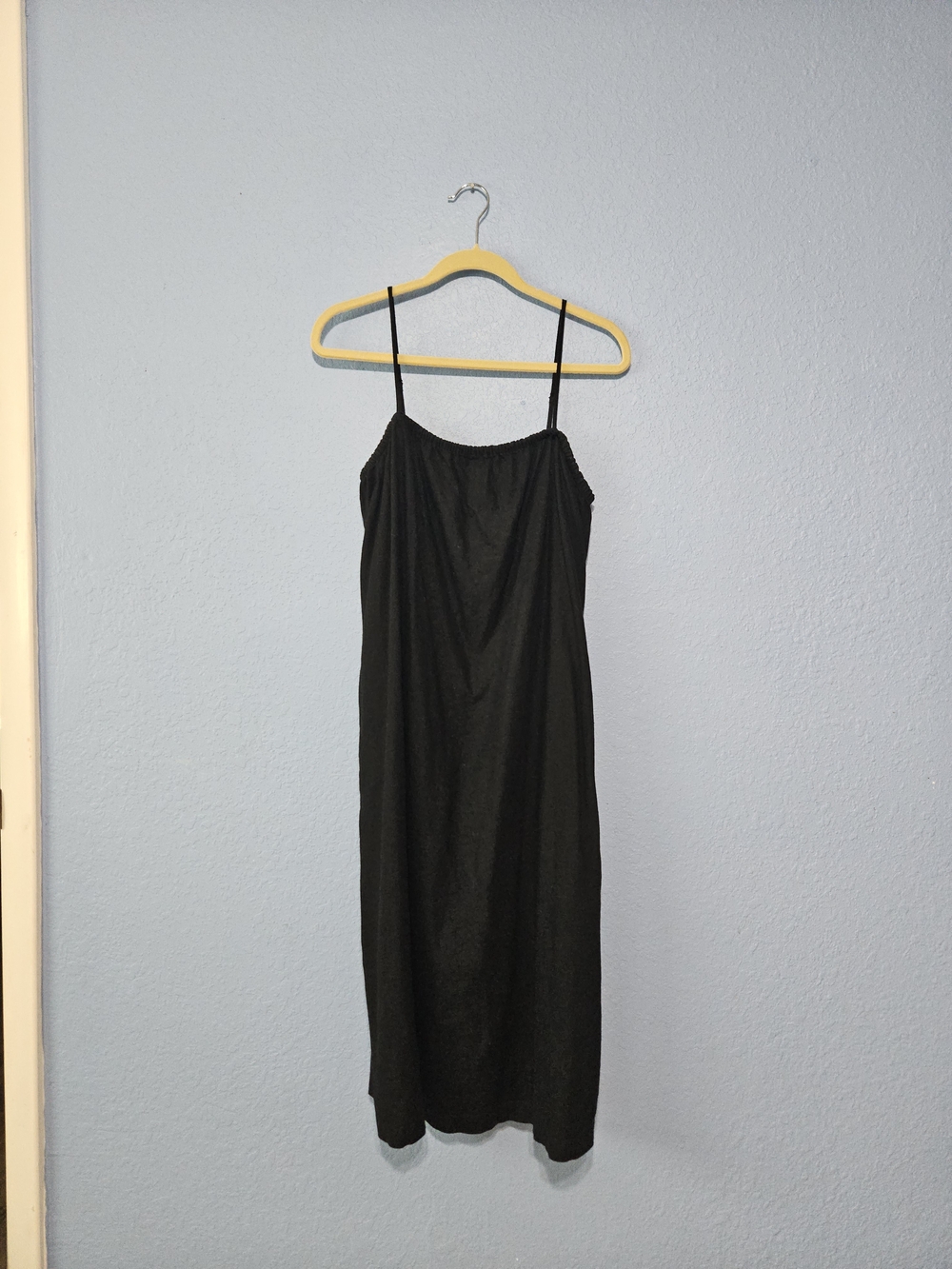 Black Linen Spaghetti Strap Midi Dress
